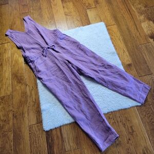 Not Perfect Linen 100% Linen Wrap Short Sleeve Jumpsuit Women's Large Purple